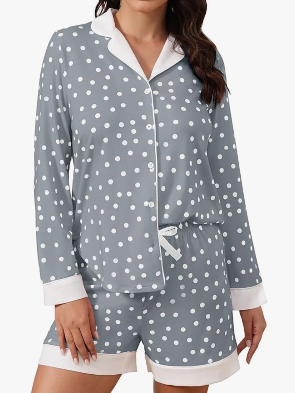 Classic Polka Dot Two-Piece Pajama Set - Grey/White - Picture 3 of 3